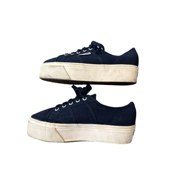 Superga Womens Platform Sneakers Canvas Navy Blue Size 37 6.5 - Picture 2 of 6
